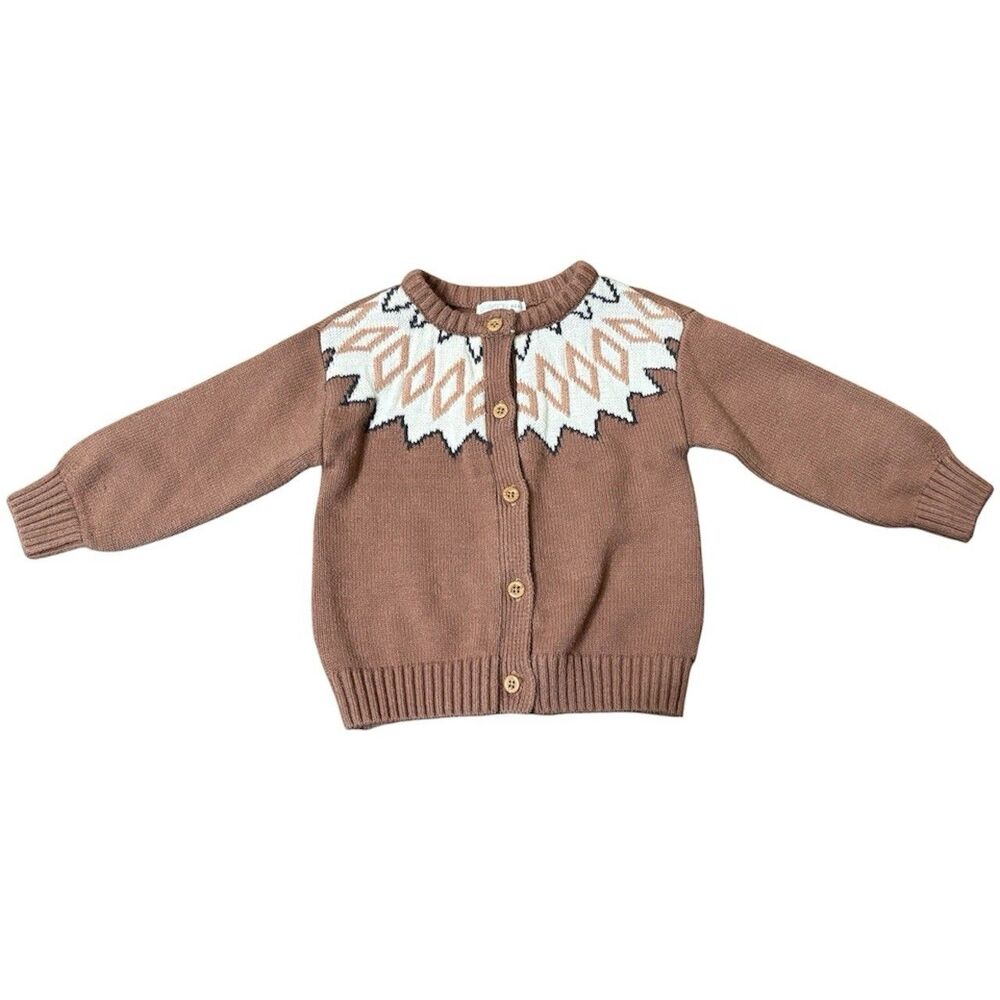 Grayson Mini Girls Cardigan 12-18M Brown Knit Sweater Button Front Fall Layering